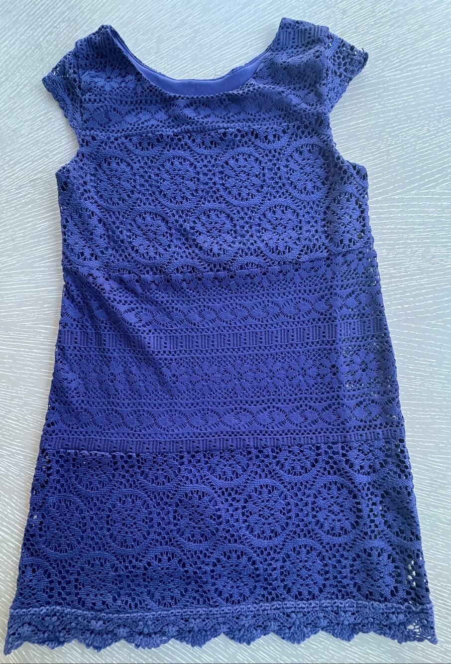 Xhilaration Blue Crochet Lace Mini Dress XS Sleeveless Scalloped Shift Festival
